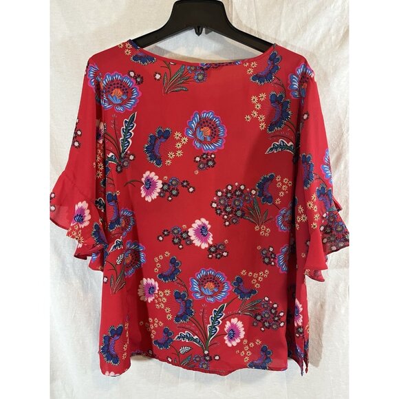 Zac & Rachel Women’s 1X Red Paisley Floral Flutter Sleeve Blouse - Picture 4 of 9